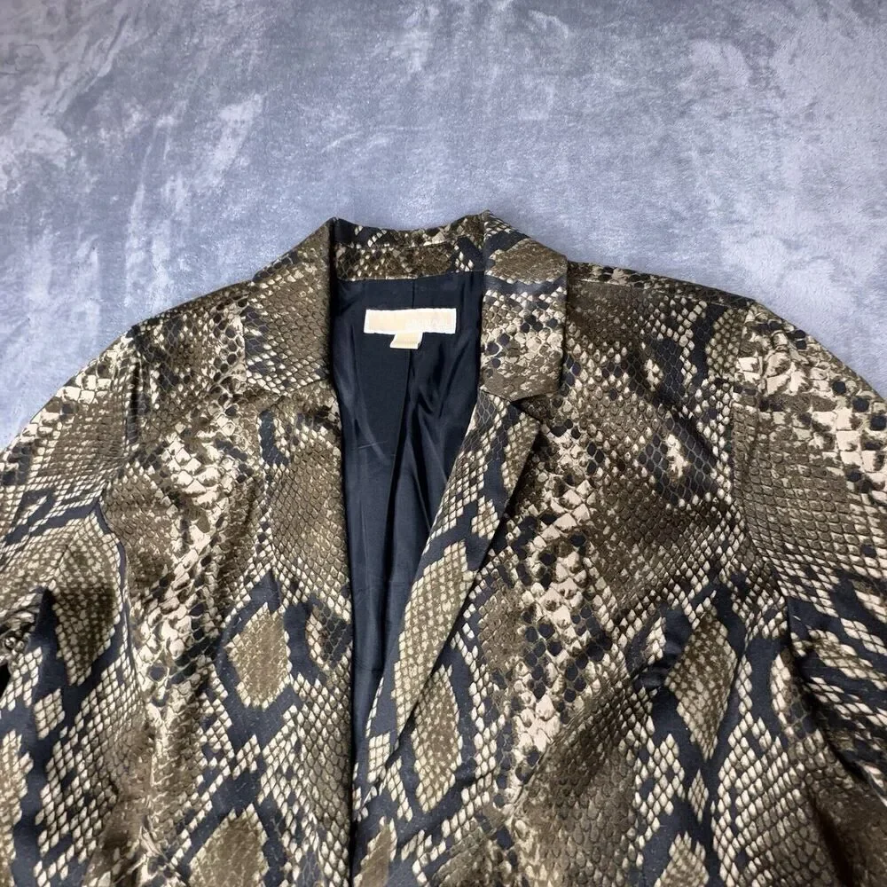 Michael Kors Sz 12 Women’s Blazer Jacket Cotton Snake Skin Animal Print Lined